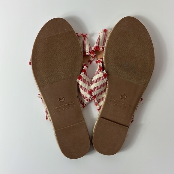 Lulus Sandals Espadrilles Flats  Fringed Canvas Striped Straps Red Women 10 - Picture 9 of 12